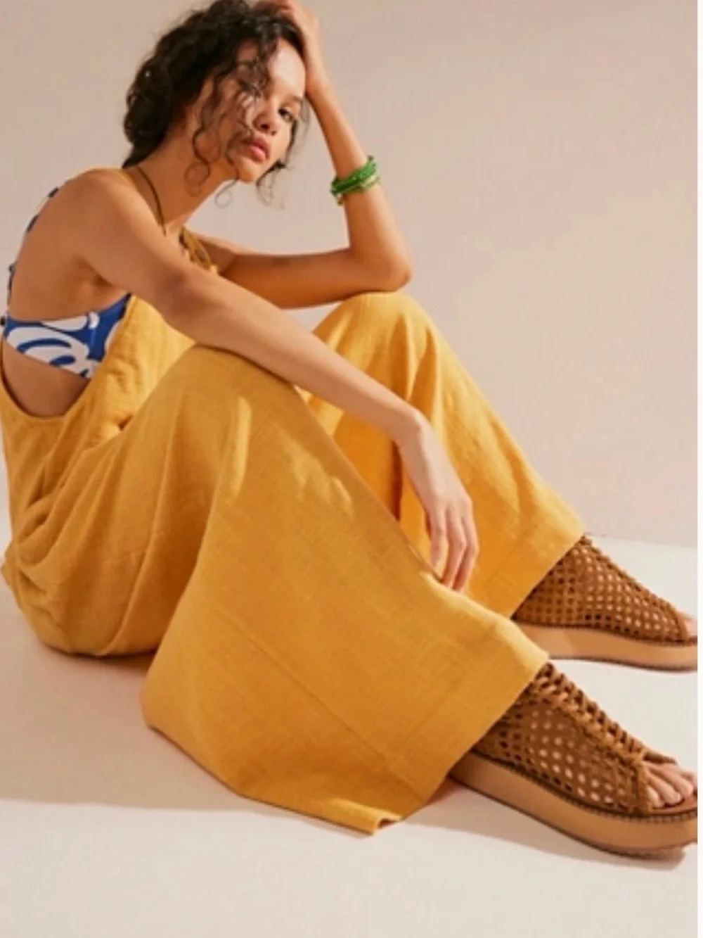 NWT Free People Sun-Drenched Overalls in Honey Gold